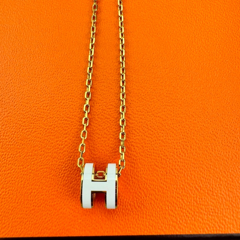 HERMES  愛馬仕  經典琺瑯  POP白色玫瑰金項鍊mini-12