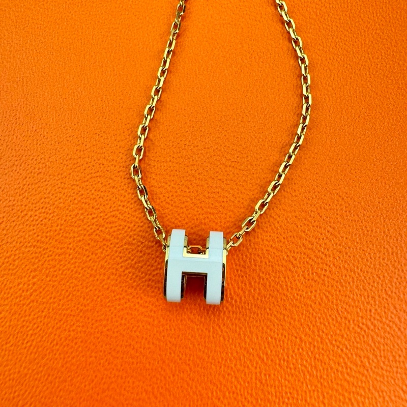 HERMES  愛馬仕  經典琺瑯  POP白色玫瑰金項鍊mini-13