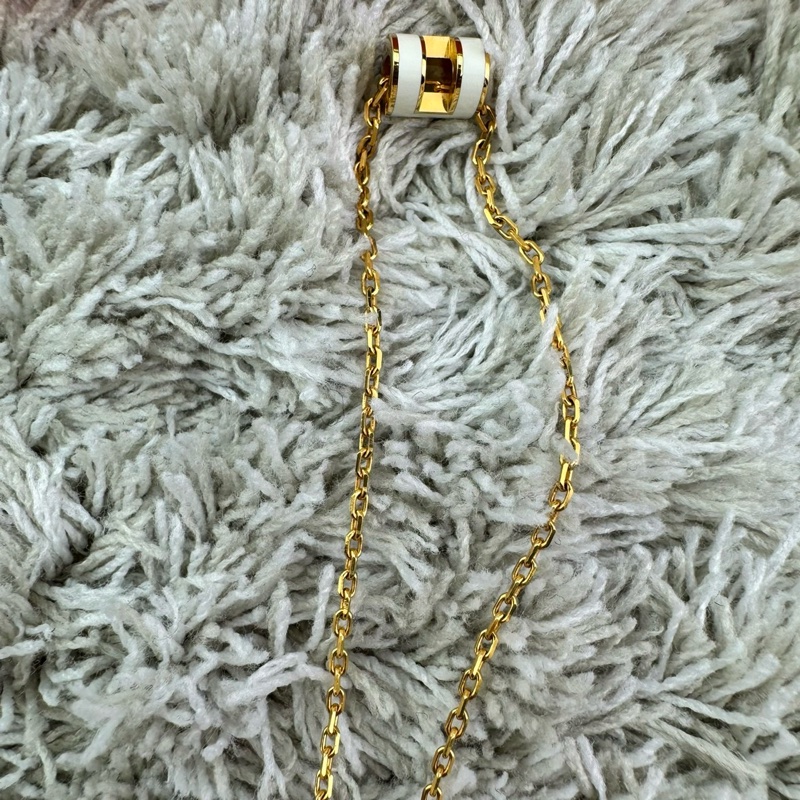 HERMES  愛馬仕  經典琺瑯  POP白色玫瑰金項鍊mini-17
