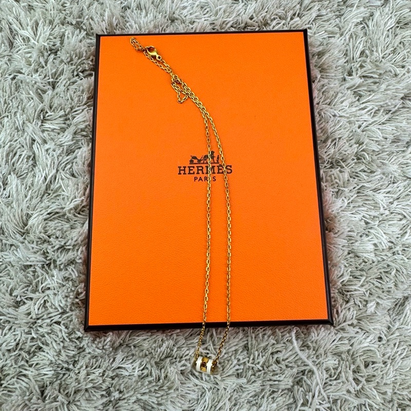 HERMES  愛馬仕  經典琺瑯  POP白色玫瑰金項鍊mini-18
