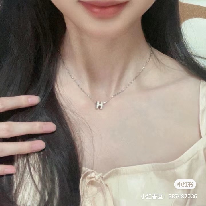 HERMES  愛馬仕  經典琺瑯  POP白色玫瑰金項鍊mini-19