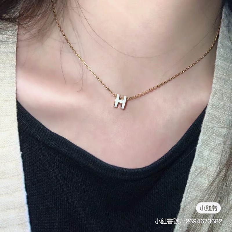 HERMES  愛馬仕  經典琺瑯  POP白色玫瑰金項鍊mini-20