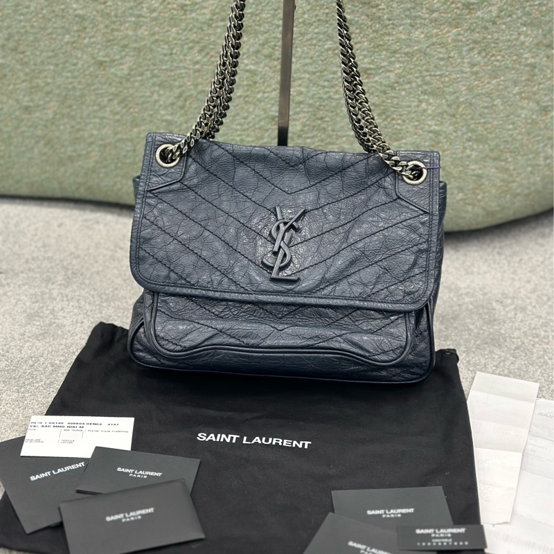 🔥全網最低🔥99新全配 有購證 #YSL 藏藍色 #Niki 中號-2