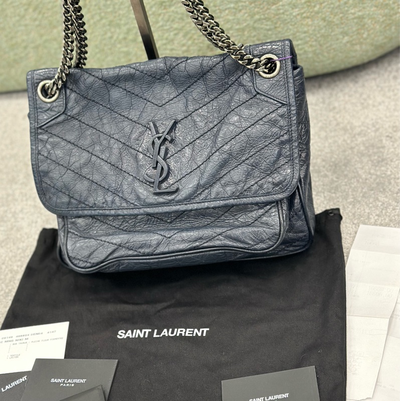 🔥全網最低🔥99新全配 有購證 #YSL 藏藍色 #Niki 中號-11