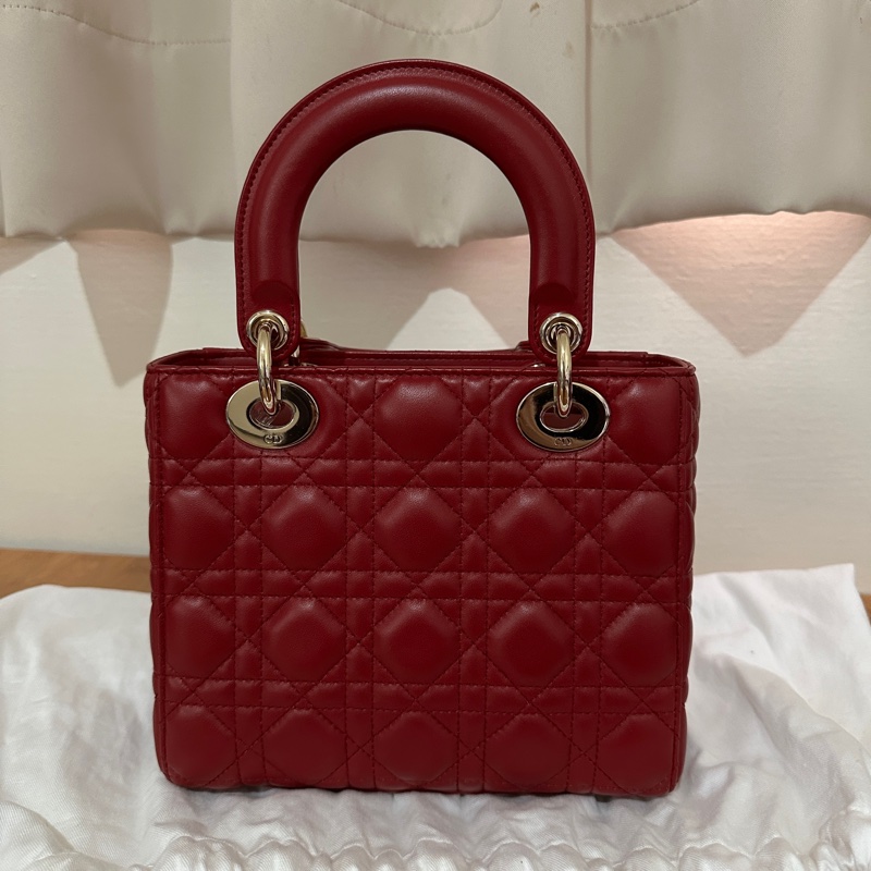 酒紅皮金釦Lady Dior 黛妃包小號-1