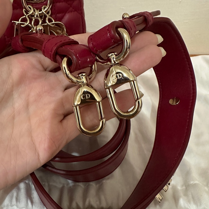 酒紅皮金釦Lady Dior 黛妃包小號-3