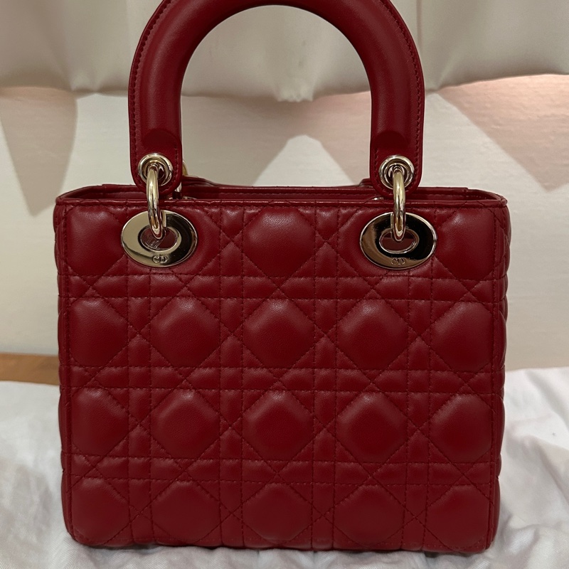 酒紅皮金釦Lady Dior 黛妃包小號-9