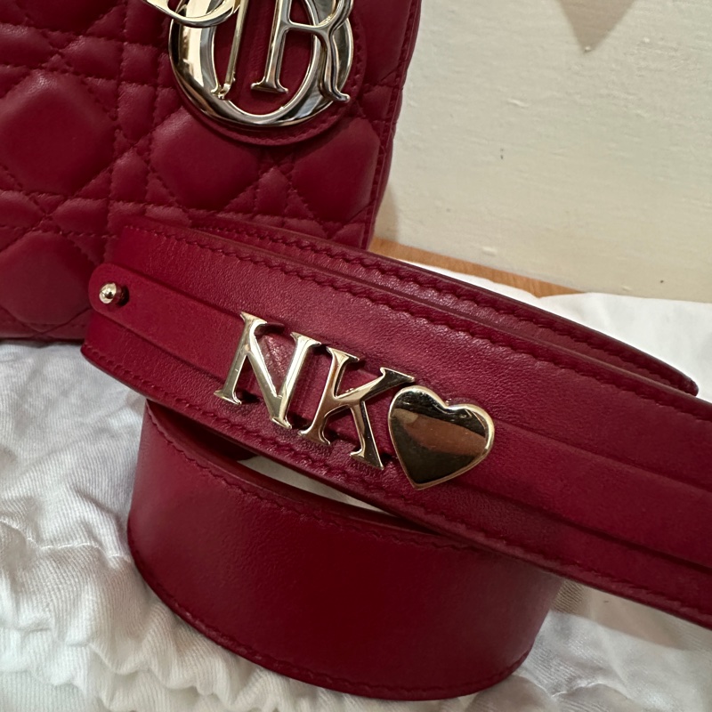 酒紅皮金釦Lady Dior 黛妃包小號-17