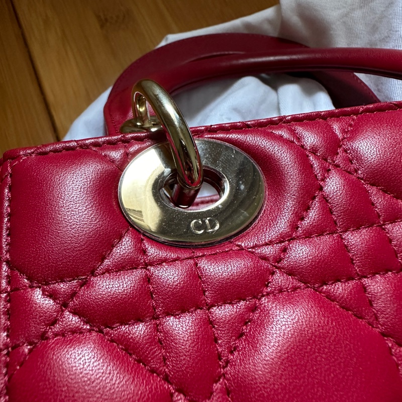 酒紅皮金釦Lady Dior 黛妃包小號-5