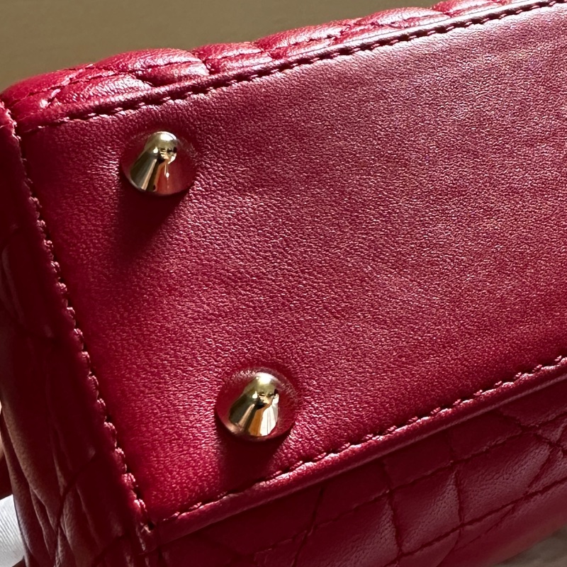 酒紅皮金釦Lady Dior 黛妃包小號-6
