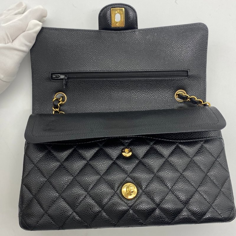 CHANEL 香奈兒 Classic Flap CF 黑金荔枝皮 25ＣＭ斜背包/肩背包-9