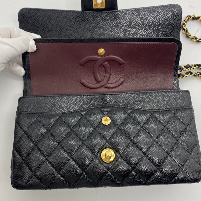 CHANEL 香奈兒 Classic Flap CF 黑金荔枝皮 25ＣＭ斜背包/肩背包-10