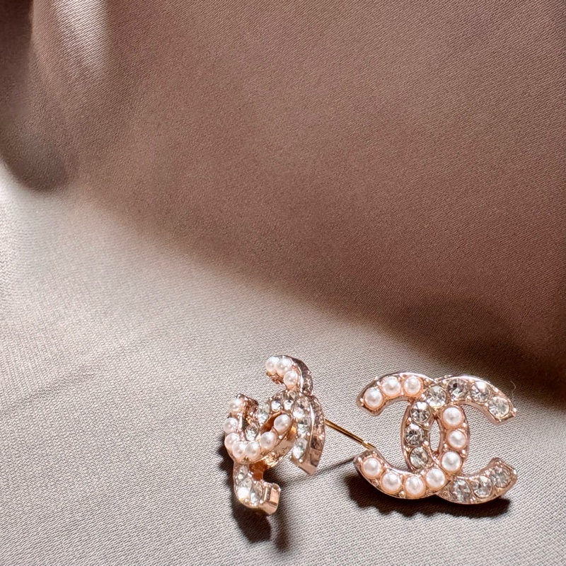 Chanel Vintage珍珠水鑽雙C鈕扣耳環-4