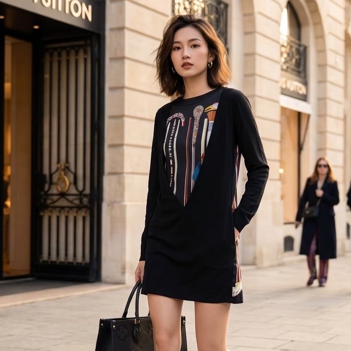 57)Hermes秀款正品層次設計款洋裝長版上衣 M-XL皆可穿 9成新-0