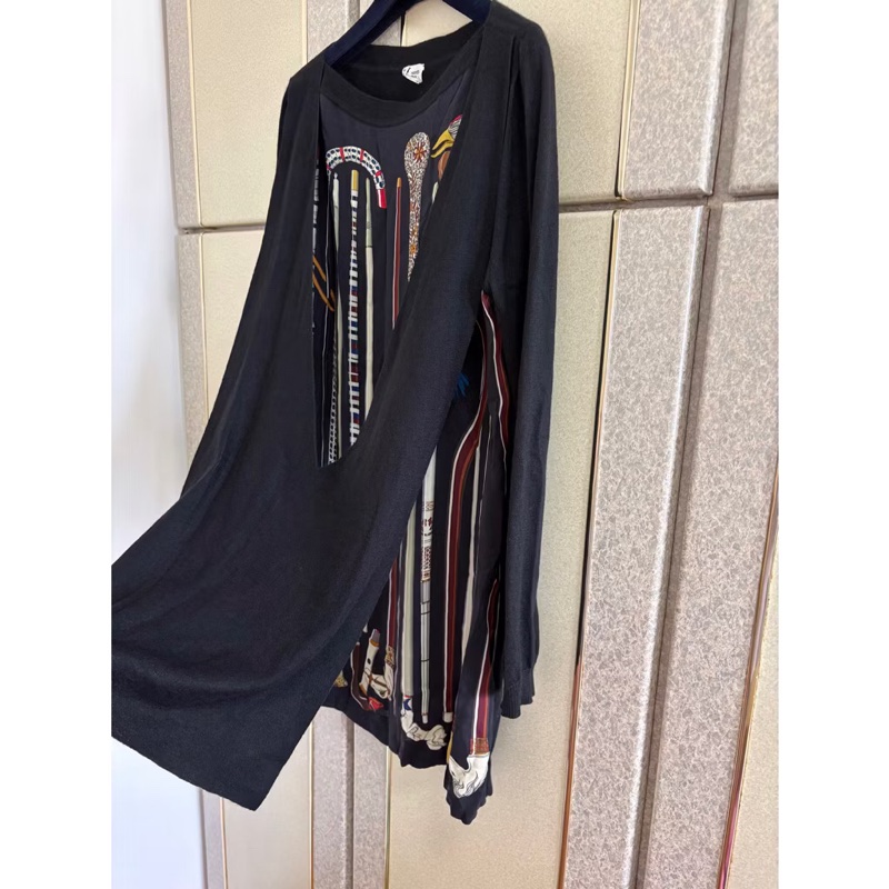 57)Hermes秀款正品層次設計款洋裝長版上衣 M-XL皆可穿 9成新-9