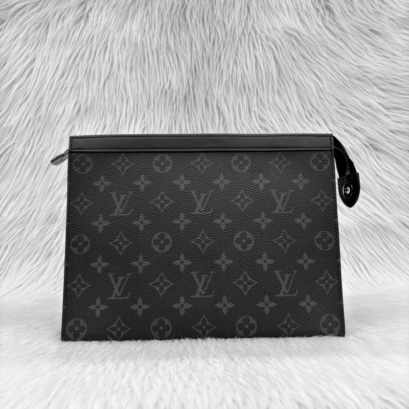 LV黑老花拼黑牛皮拉鍊男士手拿包 Pochette Voyage MM-0