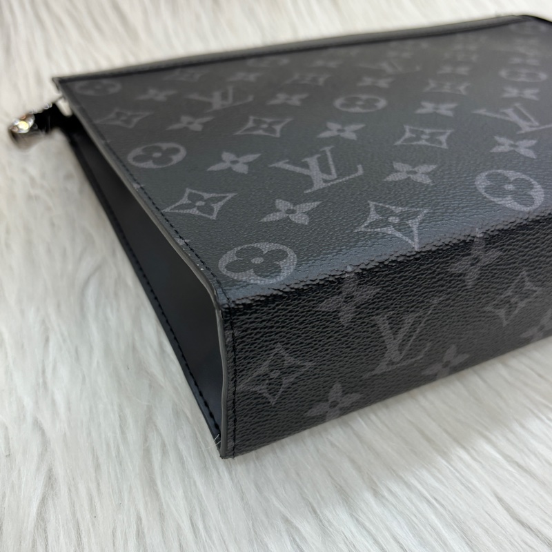 LV黑老花拼黑牛皮拉鍊男士手拿包 Pochette Voyage MM-6