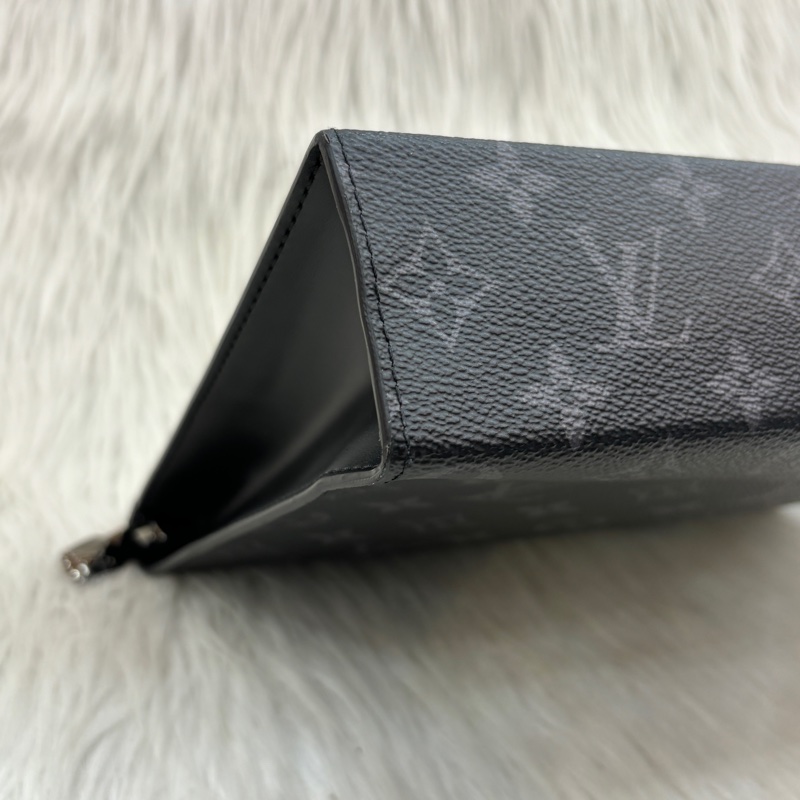 LV黑老花拼黑牛皮拉鍊男士手拿包 Pochette Voyage MM-9