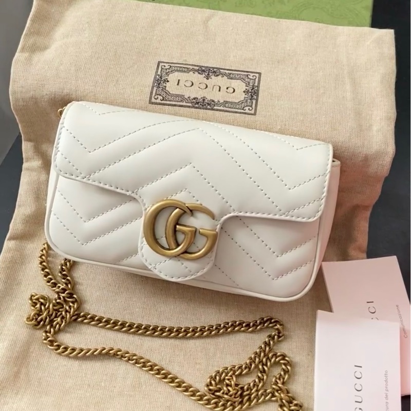 【哥吉拉精品時尚】Gucci 古馳 GG Marmont mini 純淨白 99新🆕 （誠可議🔪勿擾）-0