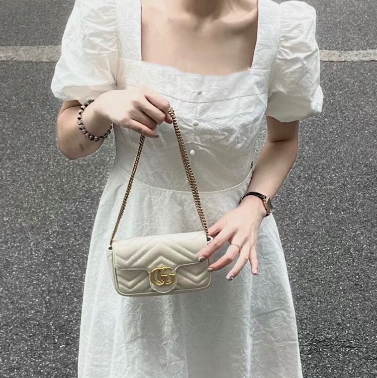 【哥吉拉精品時尚】Gucci 古馳 GG Marmont mini 純淨白 99新🆕 （誠可議🔪勿擾）-13