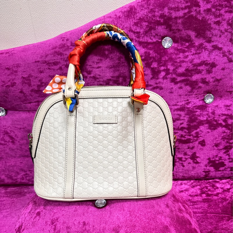 GUCCI 白牛革壓紋手提斜背貝殼包449654-0