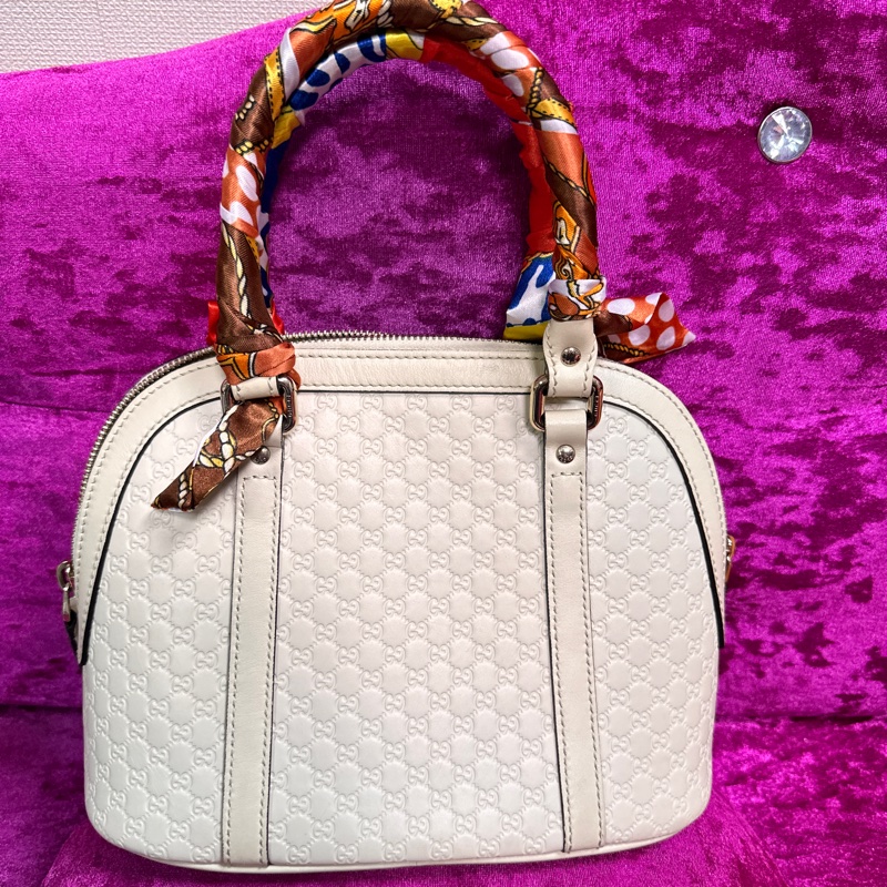 GUCCI 白牛革壓紋手提斜背貝殼包449654-1