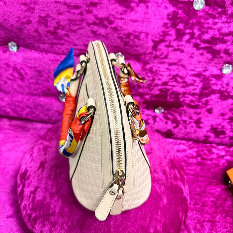 GUCCI 白牛革壓紋手提斜背貝殼包449654-2