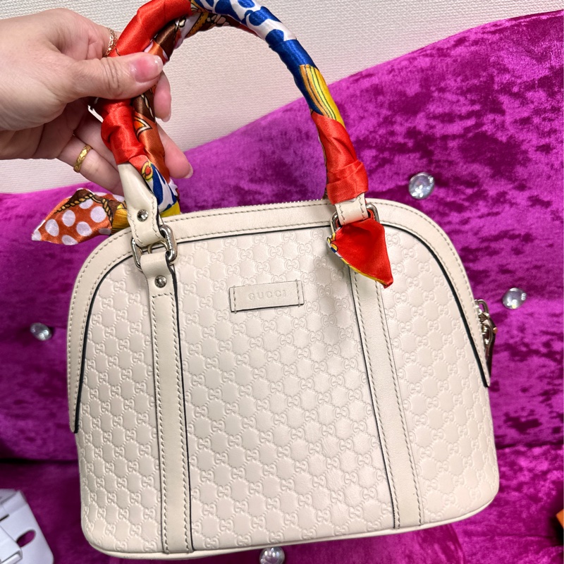 GUCCI 白牛革壓紋手提斜背貝殼包449654-3