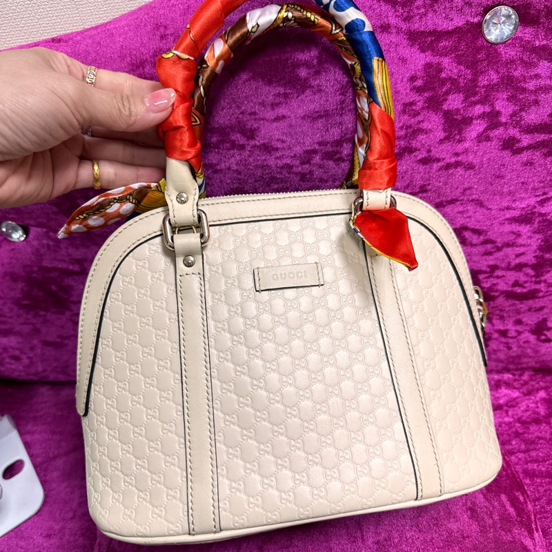 GUCCI 白牛革壓紋手提斜背貝殼包449654-4