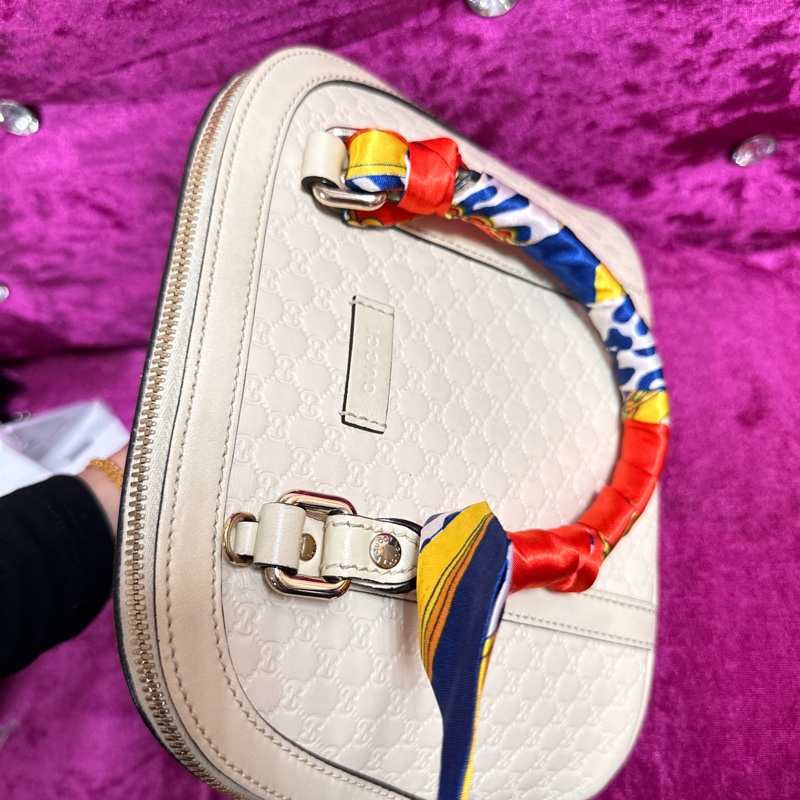 GUCCI 白牛革壓紋手提斜背貝殼包449654-6