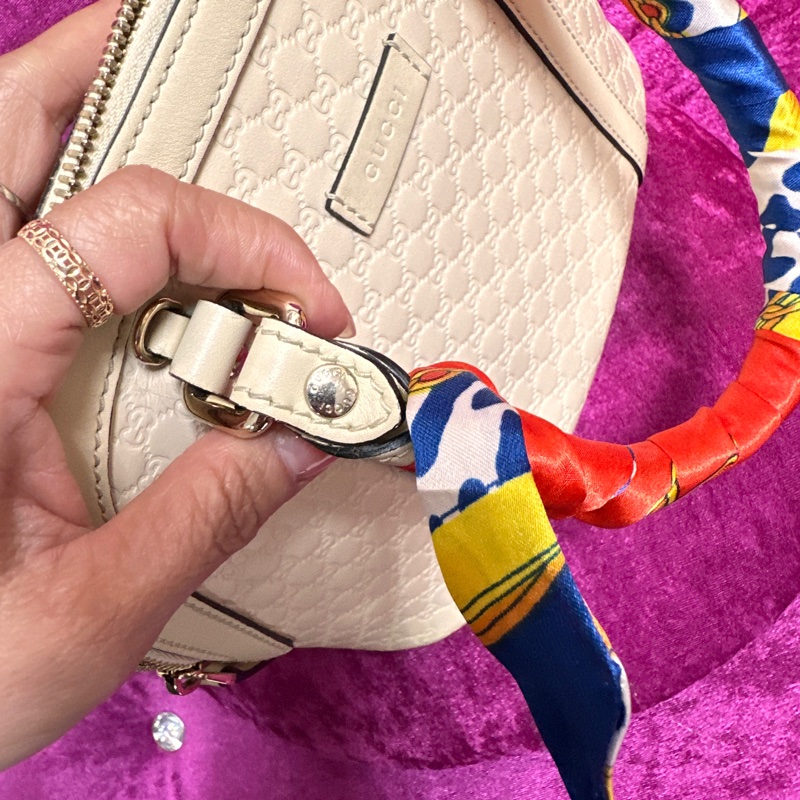 GUCCI 白牛革壓紋手提斜背貝殼包449654-10