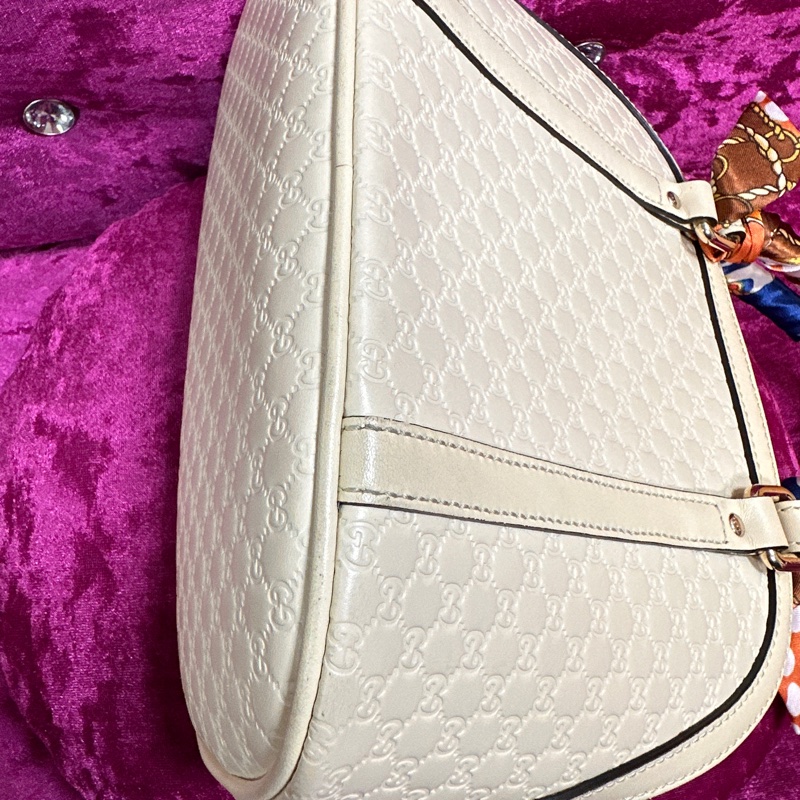 GUCCI 白牛革壓紋手提斜背貝殼包449654-11