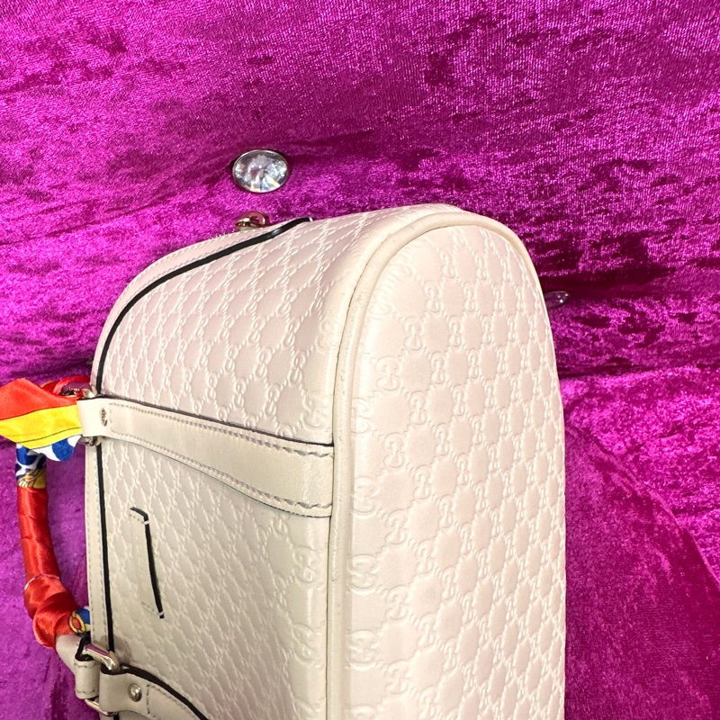 GUCCI 白牛革壓紋手提斜背貝殼包449654-13