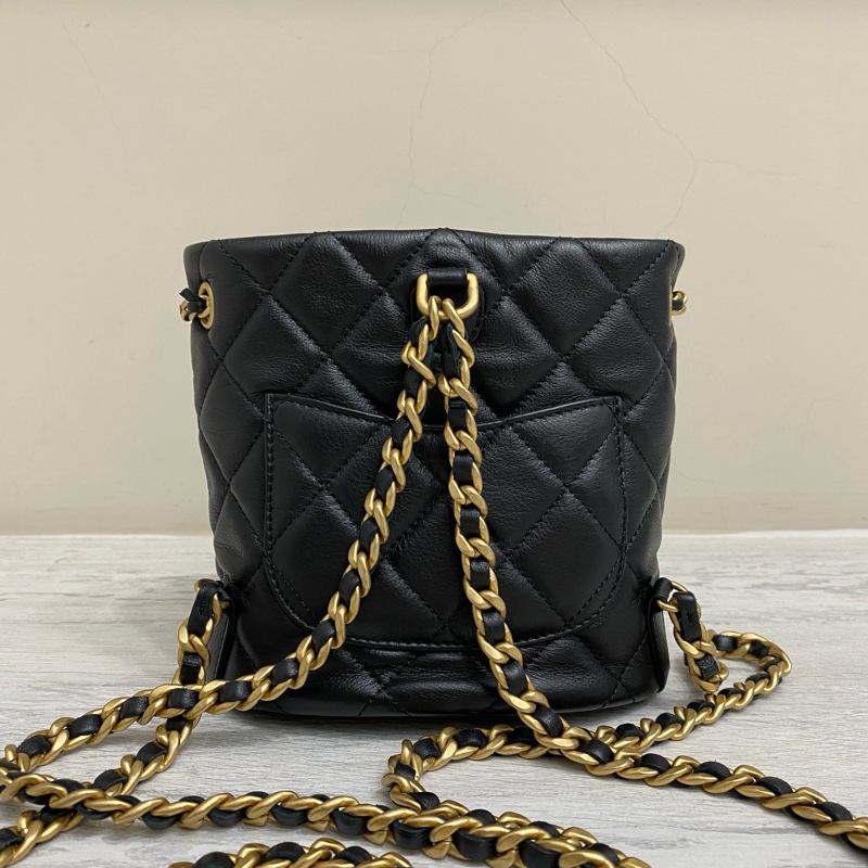 Chanel 子母後背包雙肩包 黑金小牛皮-1