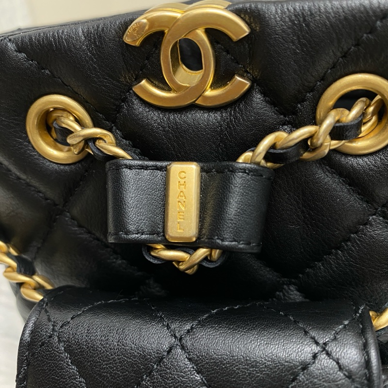 Chanel 子母後背包雙肩包 黑金小牛皮-2