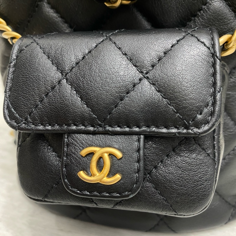 Chanel 子母後背包雙肩包 黑金小牛皮-3