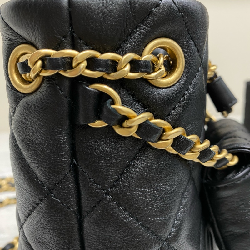 Chanel 子母後背包雙肩包 黑金小牛皮-4