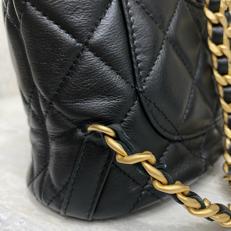 Chanel 子母後背包雙肩包 黑金小牛皮-5