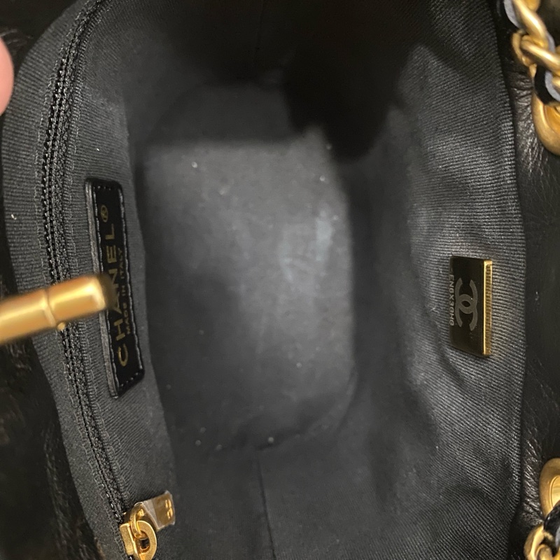 Chanel 子母後背包雙肩包 黑金小牛皮-7