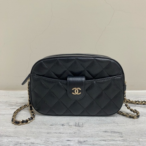 Chanel 荔枝牛黑金鏈帶晚宴包相機包手機包