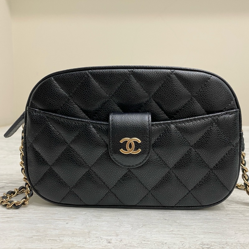 Chanel 荔枝牛黑金鏈帶晚宴包相機包手機包-2