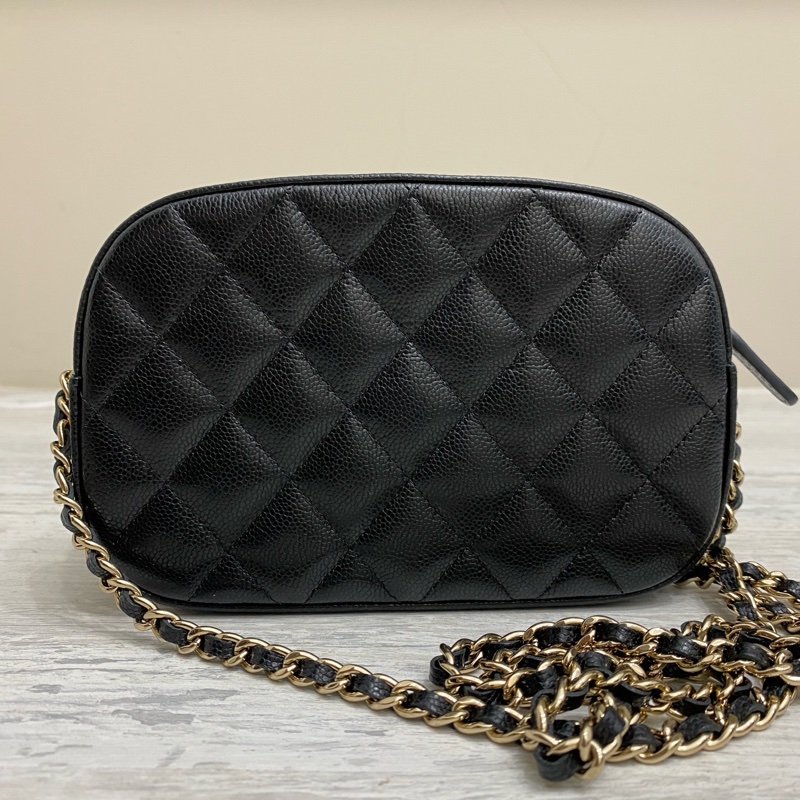 Chanel 荔枝牛黑金鏈帶晚宴包相機包手機包-3