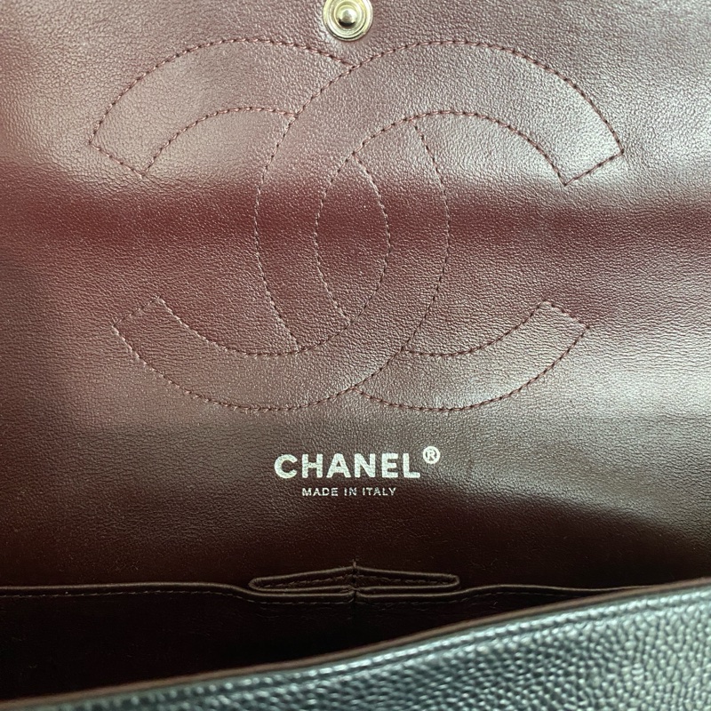 Chanel cf jumbo 黑銀 30cm 雙蓋荔枝牛-4