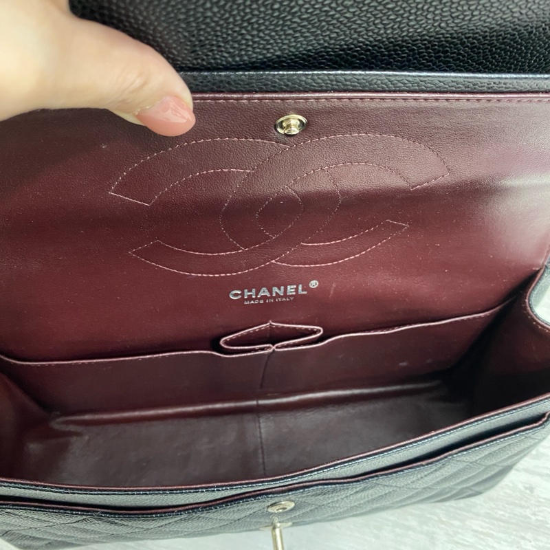 Chanel cf jumbo 黑銀 30cm 雙蓋荔枝牛-5