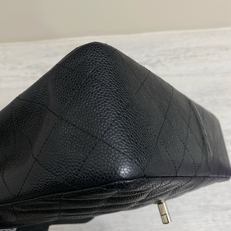 Chanel cf jumbo 黑銀 30cm 雙蓋荔枝牛-8