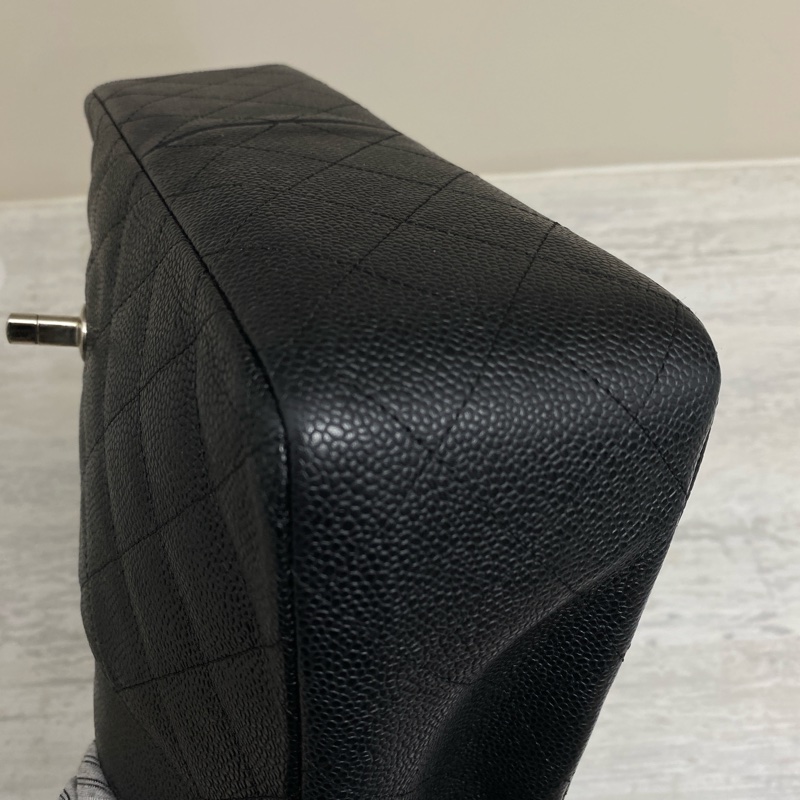 Chanel cf jumbo 黑銀 30cm 雙蓋荔枝牛-9