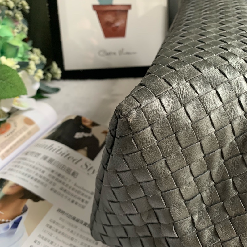 Bottega Veneta 經典編織小羊皮手提/肩背托特包(深灰色)-5