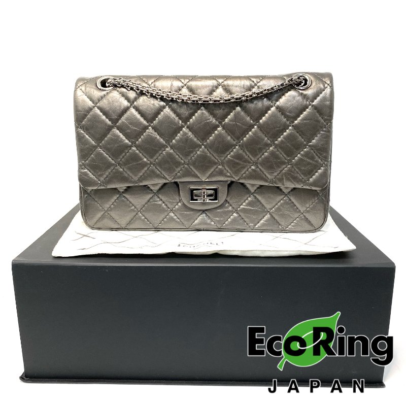 △ Chanel 香奈兒 2.55 Metallic Dark Grey Aged Calfskin Silver-tone Metal Chain Flap Bag 2.55金屬深灰色舊化牛皮銀色金屬鏈條肩揹袋 A37587 - 247007761-0