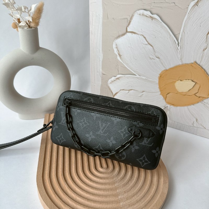 Louis Vuitton Pochette Volga 黑灰老花拉鍊手拿包 M68321-0