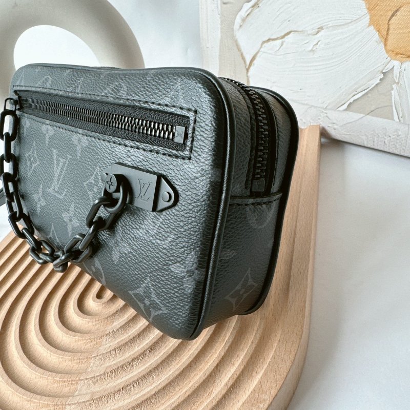 Louis Vuitton Pochette Volga 黑灰老花拉鍊手拿包 M68321-1